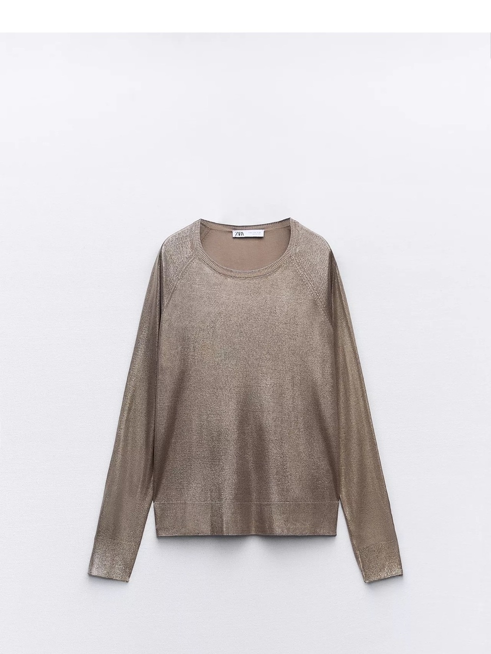 Zara Metallic Taupe Crewneck Long Sleeve knit